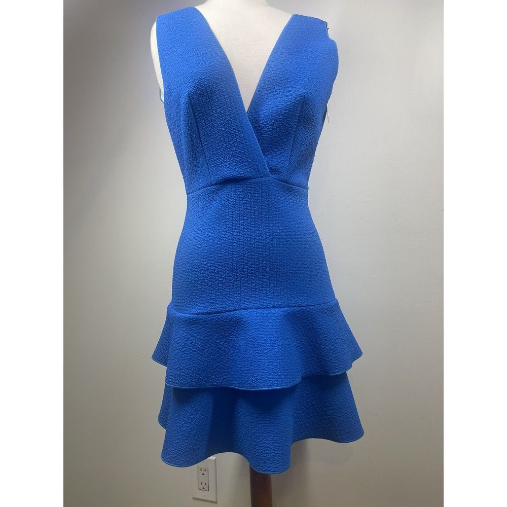 Sandro‎ Paris V Neck Fit To Flare Ruffle Dress Bright Blue Textured Size 1 NWT - Picture 7 of 16